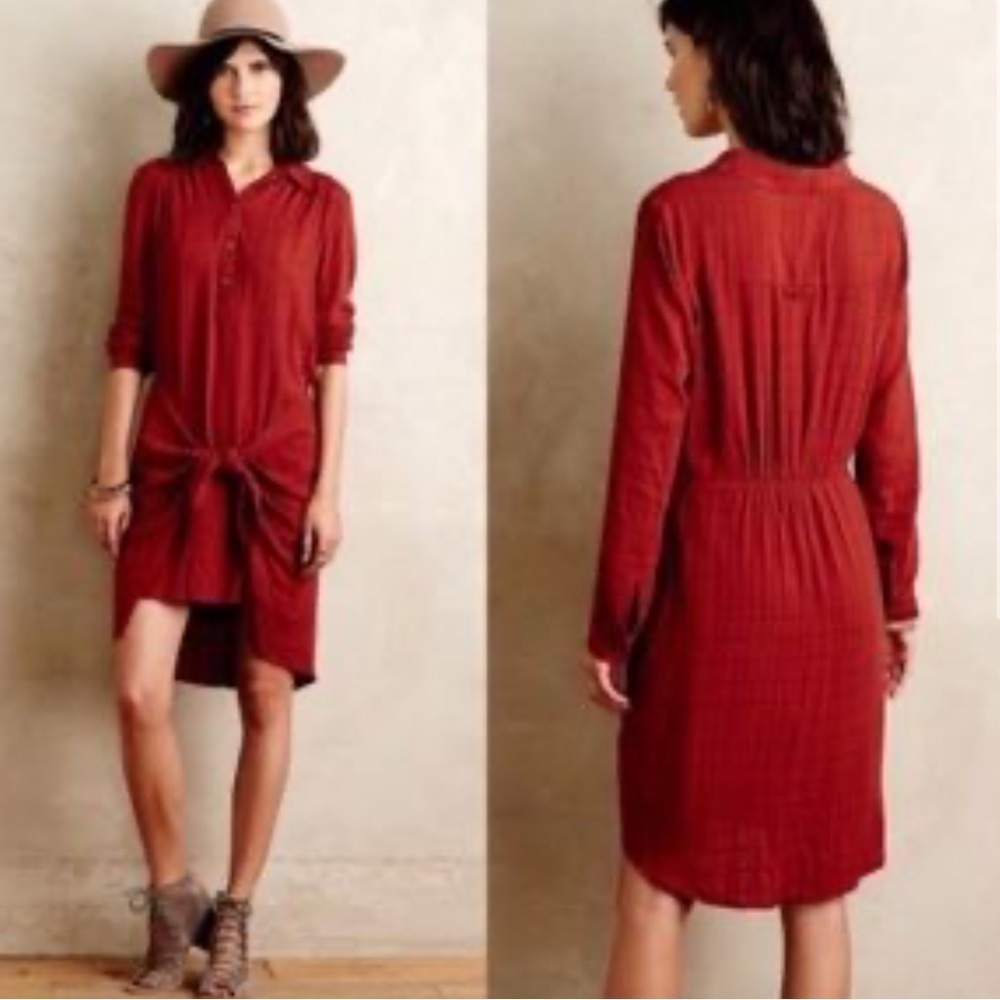 Maeve Anthropologie Rust Tie Dress sz 12